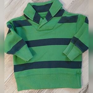 Baby Gap Green & Navy Wide‑Stripe Fleece Pullover – Size 18–24M – Retro 2009